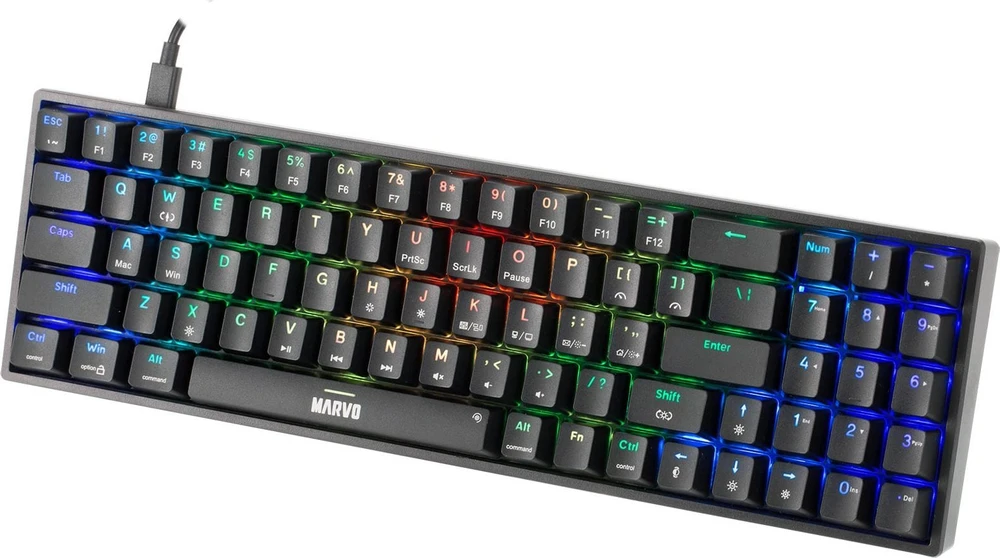 MARVO KG956 Shogo 78 RGB Laidinė žaidimų klaviatūra | USB-C | Juoda, 75% TKL