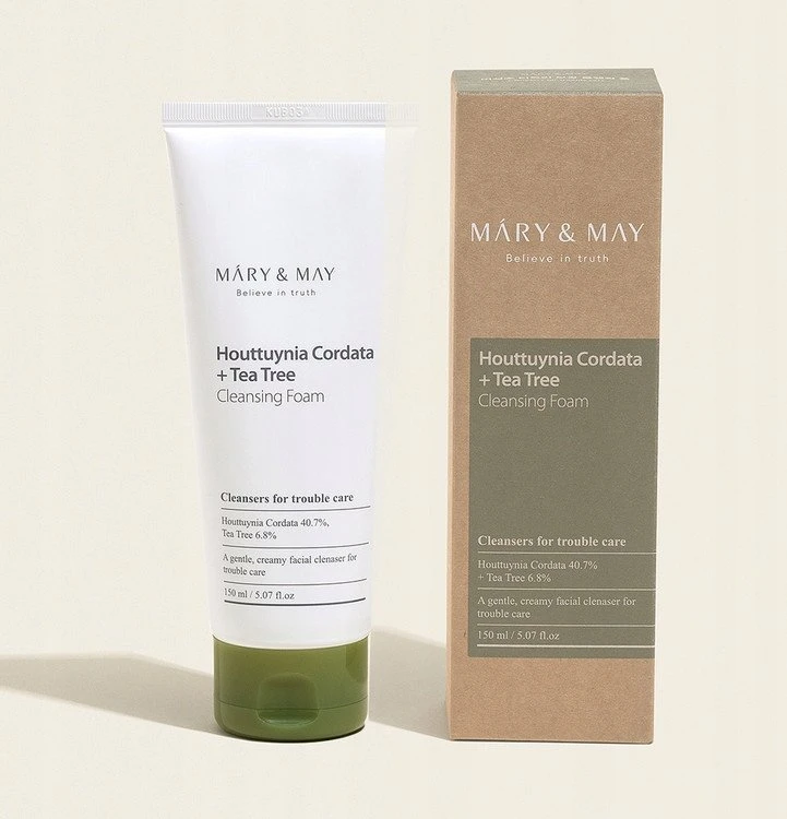 MARY & MAY Houttuynia Cordata + Tea Tree Cleansing Foam valomosios veido putos probleminei odai, 150 ml