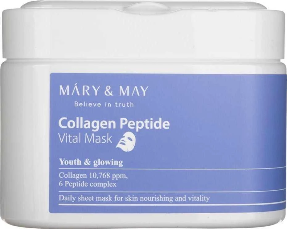 Mary&May Mary Amp May MARY - MAY stangrinamoji veido kaukė su kolageno peptidais (gyvybiškai svarbi kaukė) 30 vnt.