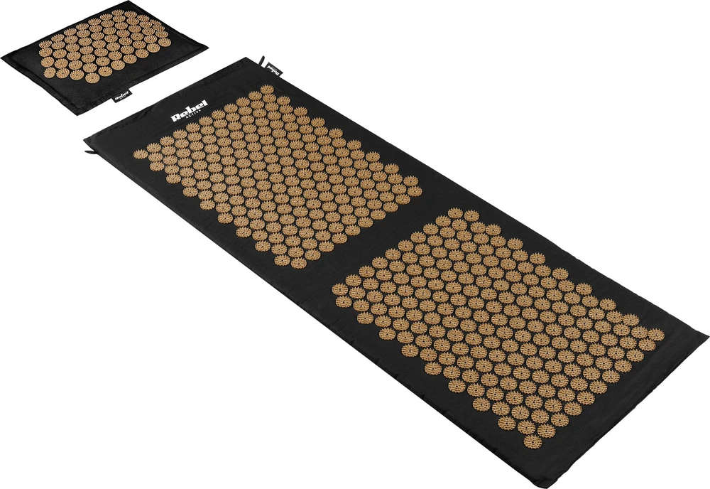 Mata EKO kilimėlis su akupresūros smaigaliais ir pagalve, 130x50cm, XXL, auksiniai smaigaliai, Rebel Active