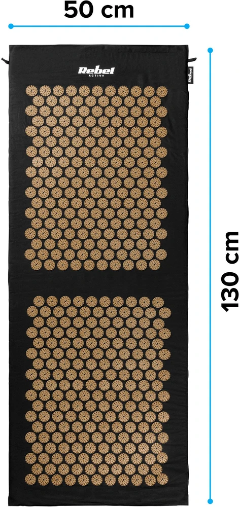 Mata EKO kilimėlis su akupresūros smaigaliais ir pagalve, 130x50cm, XXL, auksiniai smaigaliai, Rebel Active