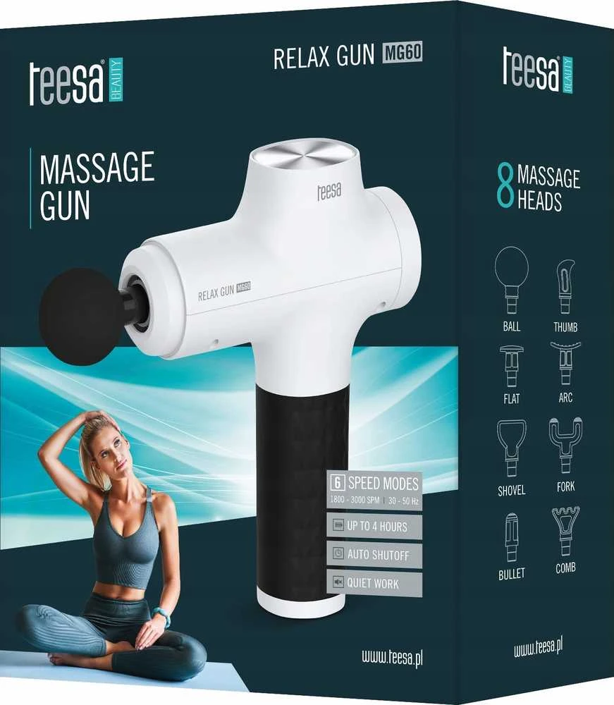 TEESA RELAX GUN MG60 masažo pistoletas, 8 priedai, baltas