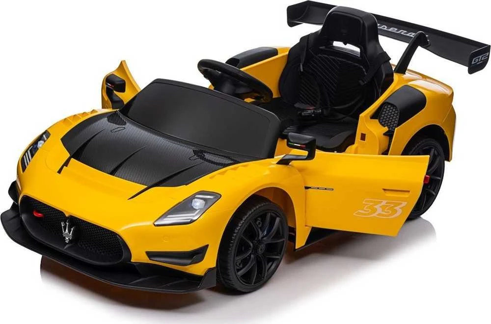 Vaikiškas elektrinis Maserati MC20 GT2 automobilis su nuotoliniu valdymu, 3 greičiai, juodas odinis sėdynė