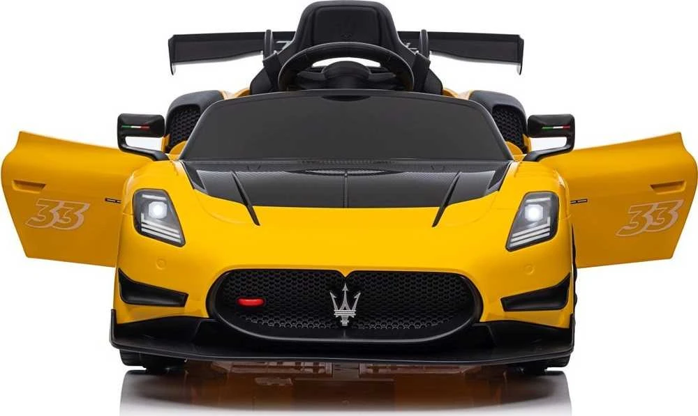 Vaikiškas elektrinis Maserati MC20 GT2 automobilis su nuotoliniu valdymu, 3 greičiai, juodas odinis sėdynė