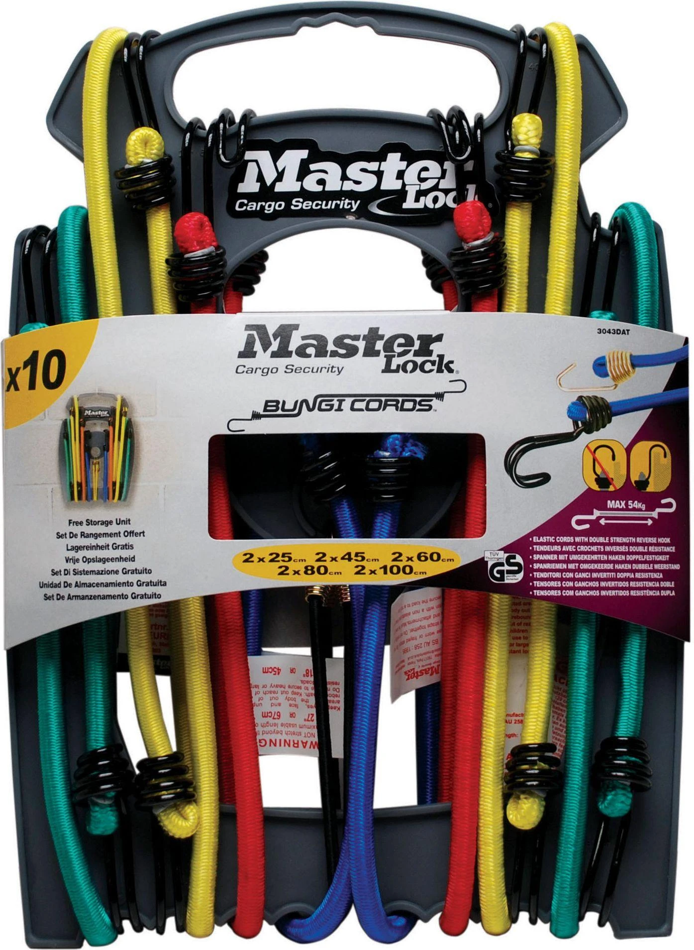 Master Lock Masterlock 10 tvirtinimo gumų komplektas su kabliukais, 2x25 + 2x45 + 2x60+ 2x80 + 2x100, įvairių spalvų