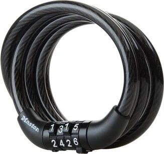 Master Lock MASTERLOCK Susisukanti trosinė dviračio spyna su vinilo apvalkalu ir 4 skaitmenų užraktu, juoda (Dydis: Mėlyna)