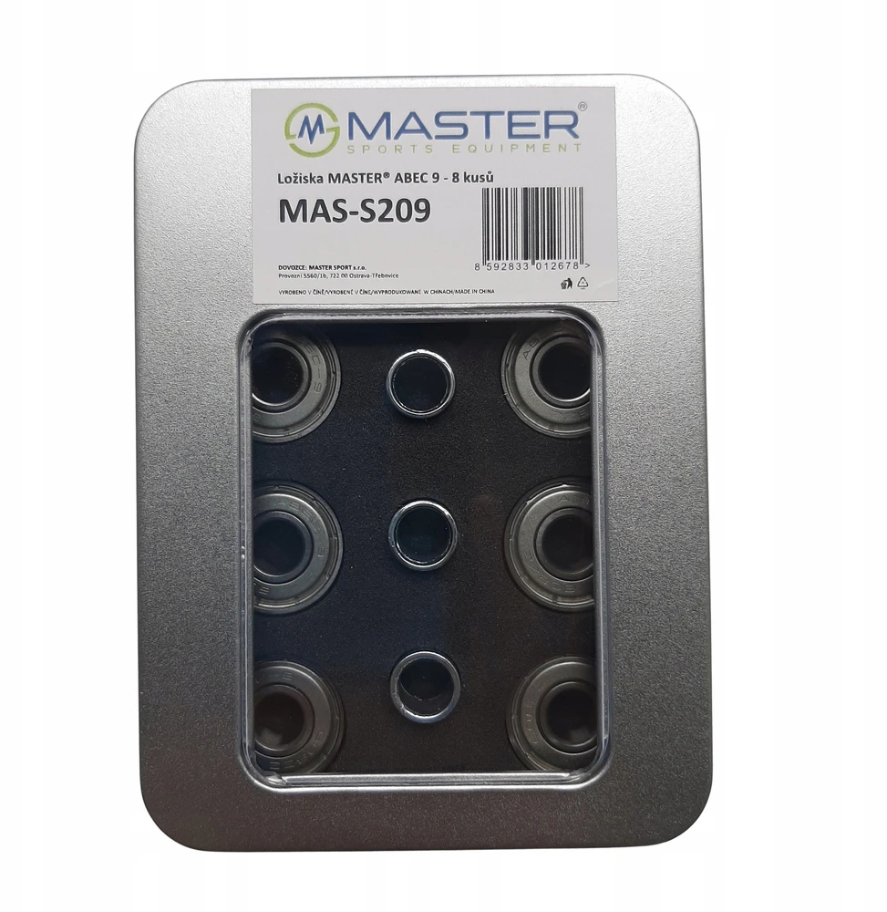 Master Atsarginiai guoliai ir tarpinės ABEC 9 riedlentėms 8 vnt. (MAS-S209)