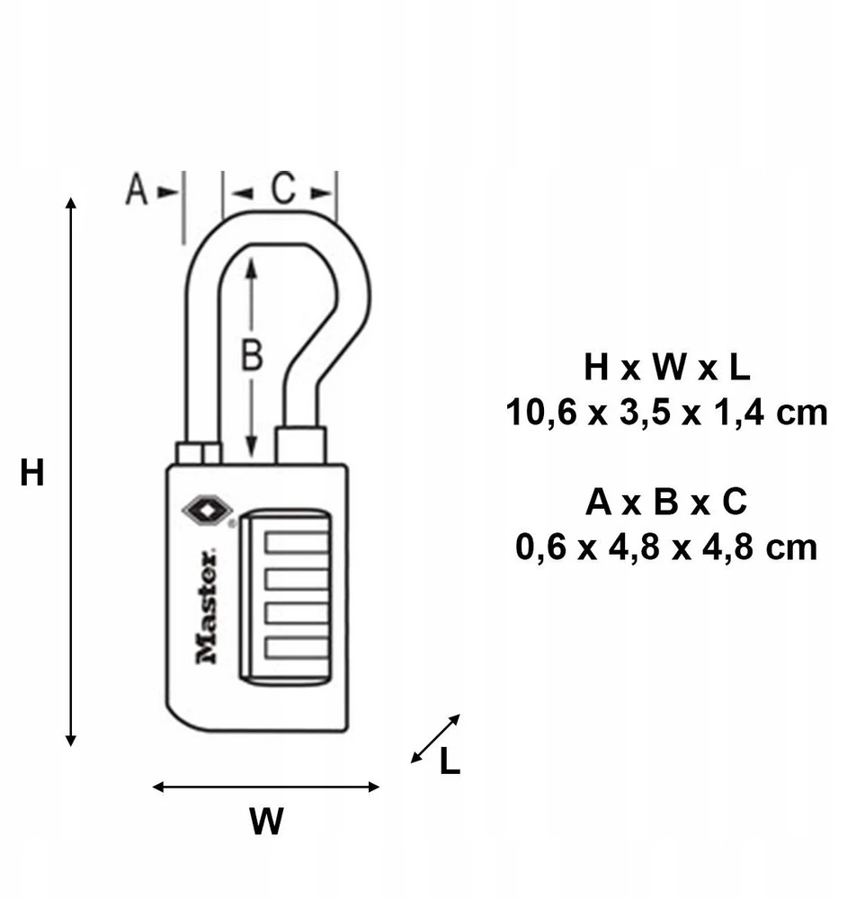MasterLock Skaičių spyna MASTER LOCK TSA juoda, 10,6 x 3,5 x 1,4 cm (4696EURDBLK)