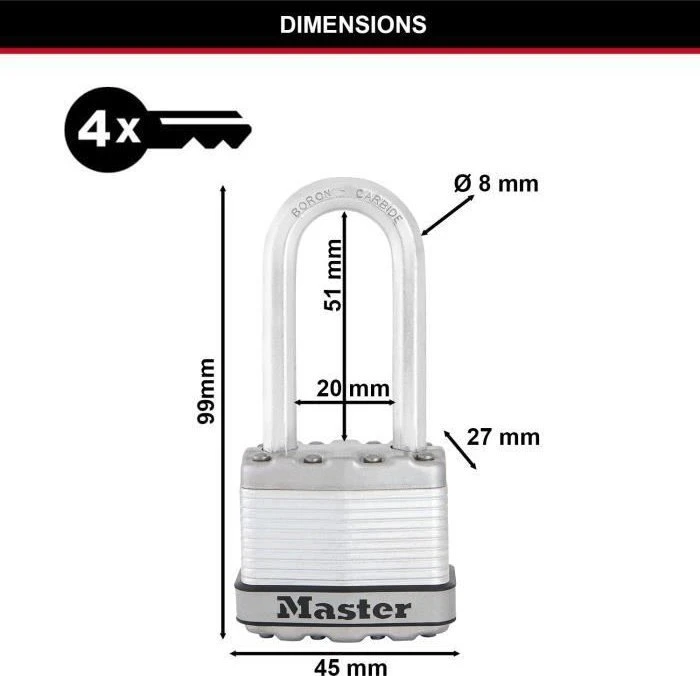 Drėkintuvas Master Lock Titano spyna - Excell - 45 mm (3 vnt. / blisteryje)