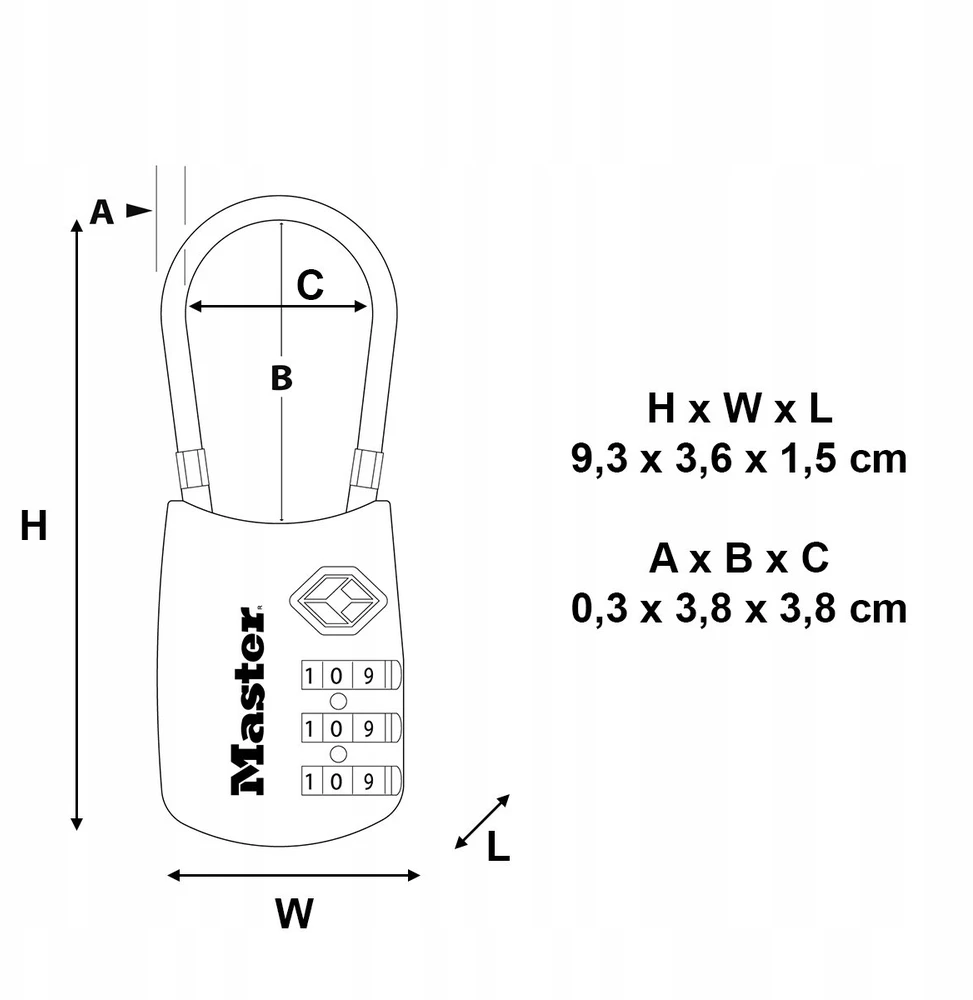 MasterLock MASTER LOCK TSA spynos su kodu Nickel, 9,3x3,6x1,5 cm (4697EURDNKL)