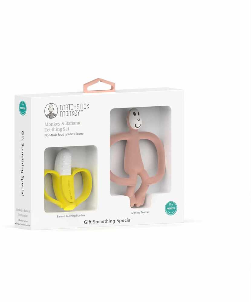 Matchstick Monkey Bananų ir beždžionių kramtukų rinkinys, rožinis
