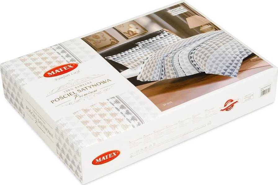 Patalynės komplektas Matex Patalynė satynowa 160x200 04A Premium balta pilka juoda smėlio sp. mix trójkąty