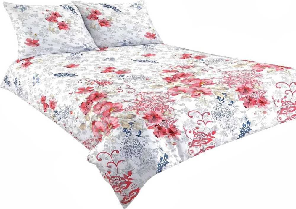 Patalynės komplektas Matex Patalynė satin 220x200 raudona porcelianinės rožių gėlės balta pilka 08A Premium