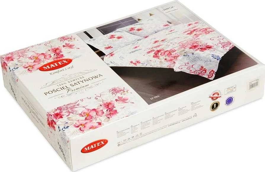 Patalynės komplektas Matex Patalynė satin 220x200 raudona porcelianinės rožių gėlės balta pilka 08A Premium