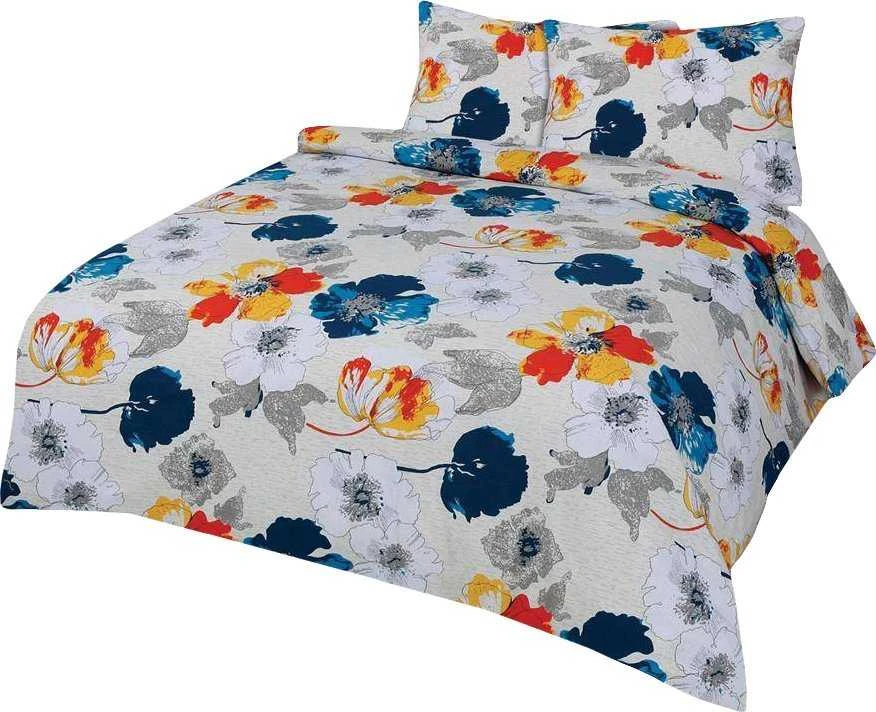 Matex Patalynė flanelowa 200x220 F-54A malowane kwiaty oranžinė tamsiai mėlyna