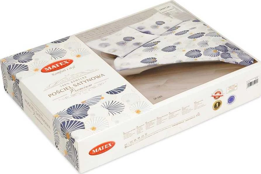 Patalynės komplektas Matex Patalynė satynowa 220x200 18A Premium Victorei liście balta tamsiai mėlyna