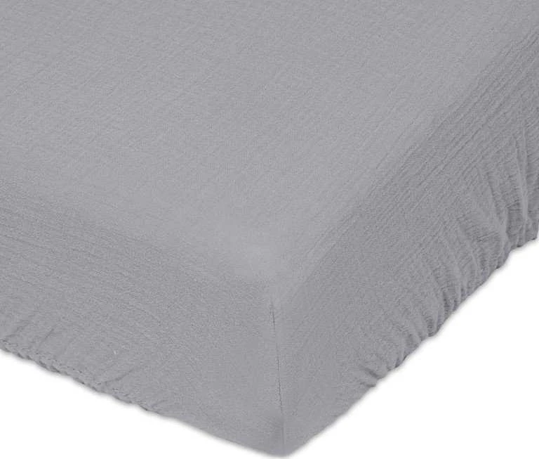 Matex Muslino paklodė su guma, elastinė juosta čiužiniui iki 25 cm, 160x200 cm dydis, pilka spalva, Oeko-Tex sertifikatas, medvilninė paklodė miegamajam