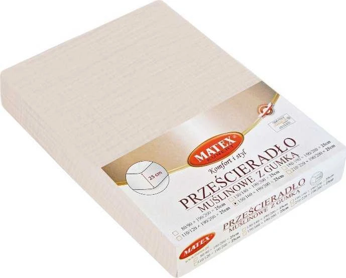 Matex Smėlio spalvos muslino paklodė su guma 90x200 cm, minkšta medvilninė paklodė, nesiglamžanti patalynė, elastinė paklodė, kvėpuojanti patalynė