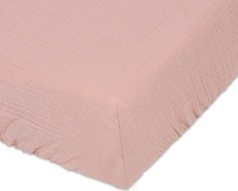 Matex Muslino paklodė su guma, elastinga paklodė čiužiniui iki 25 cm, 90x200 cm pudros rožinė, Oeko-Tex sertifikuota medvilninė paklodė, minkšta patalynė