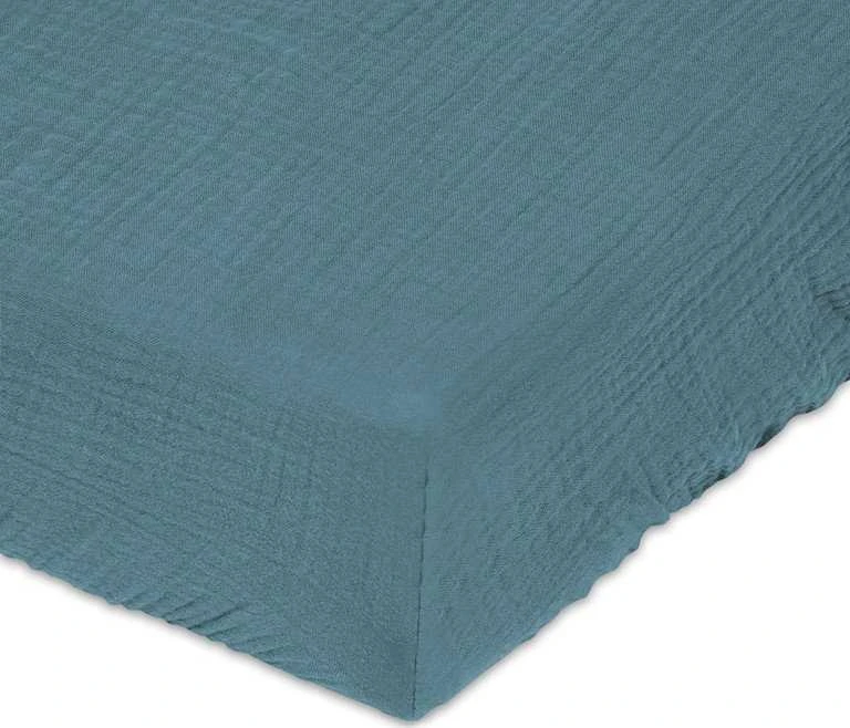 Matex Tamsiai turkio spalvos muslino paklodė su guma, 90x200 cm dydis čiužiniams iki 25 cm aukščio, minkšta šiaušta medvilnė, Oeko-Tex sertifikatas, frotinė paklodė miegamajam