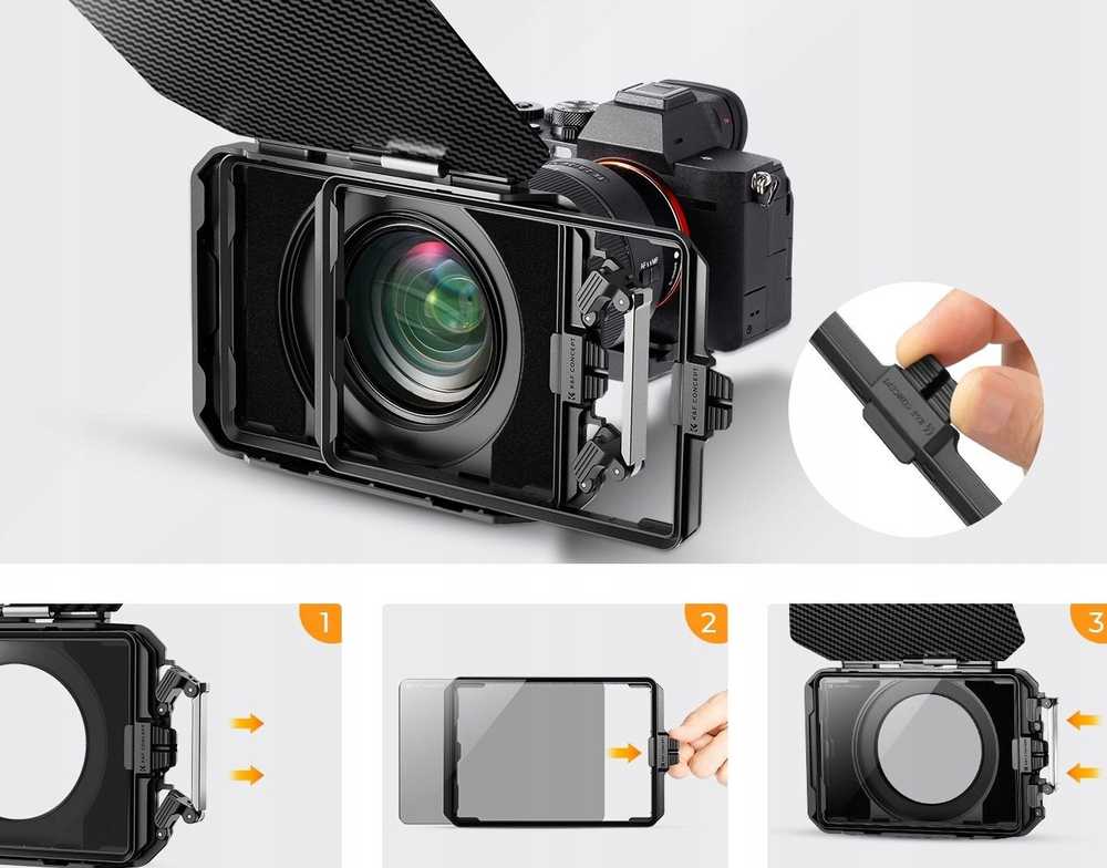 Objektyvo gaubtas Kf Matte Box, gaubtas nuo saulės objektyvui 67-95 mm fotoaparatui ir kamerai K&F / Sku.2364v1