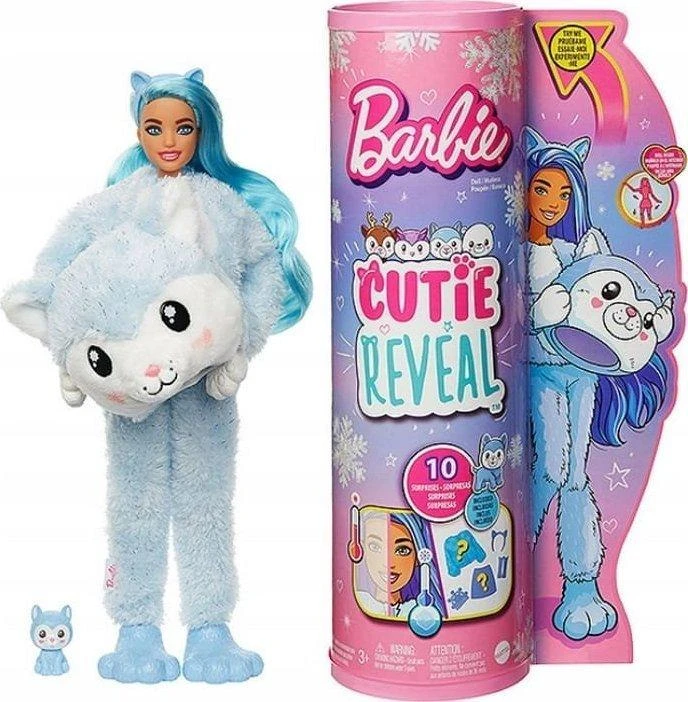 Mattel Barbės „Cutie Reveal“ minkštutėlis haskės siurprizų rinkinys, žiemos spindesio serija