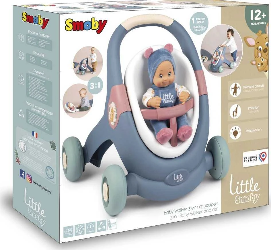 Smoby Vaikų Paspirtukas 3in1 Vežimėlis + Mergaitė Bobas