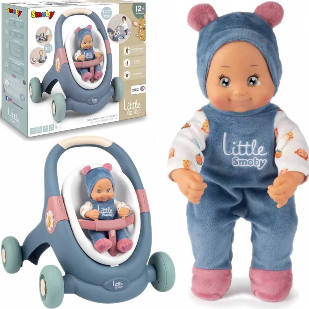 Smoby Vaikų Paspirtukas 3in1 Vežimėlis + Mergaitė Bobas