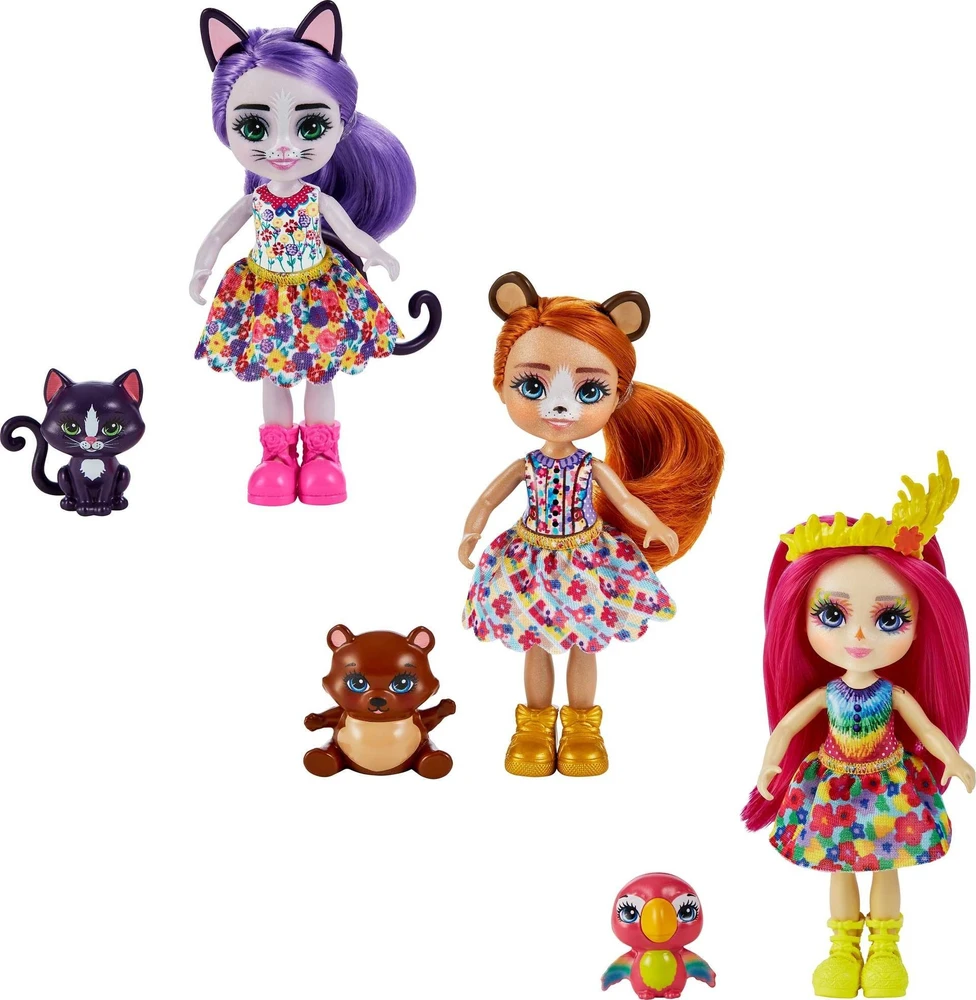 Mattel „Enchantimals“ herojės rinkinys meškutė/paukštelis/katytė (HCF97)