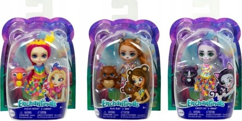 Mattel „Enchantimals“ herojės rinkinys meškutė/paukštelis/katytė (HCF97)