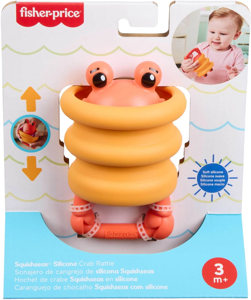 Mattel Sensorinis žaislas barškutis kūdikiams Krabas su silikonine spyruokle