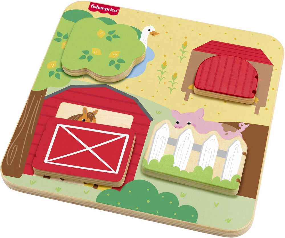 Mattel FISHER-PRICE edukacinė medinė lenta – Ūkio gyvūnai (JCY33)