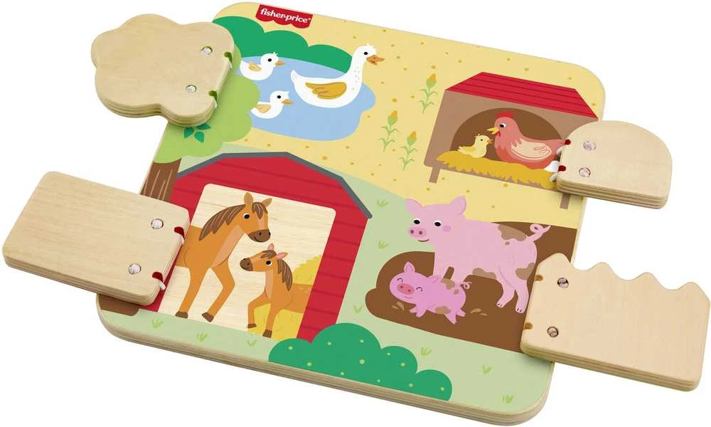 Mattel FISHER-PRICE edukacinė medinė lenta – Ūkio gyvūnai (JCY33)