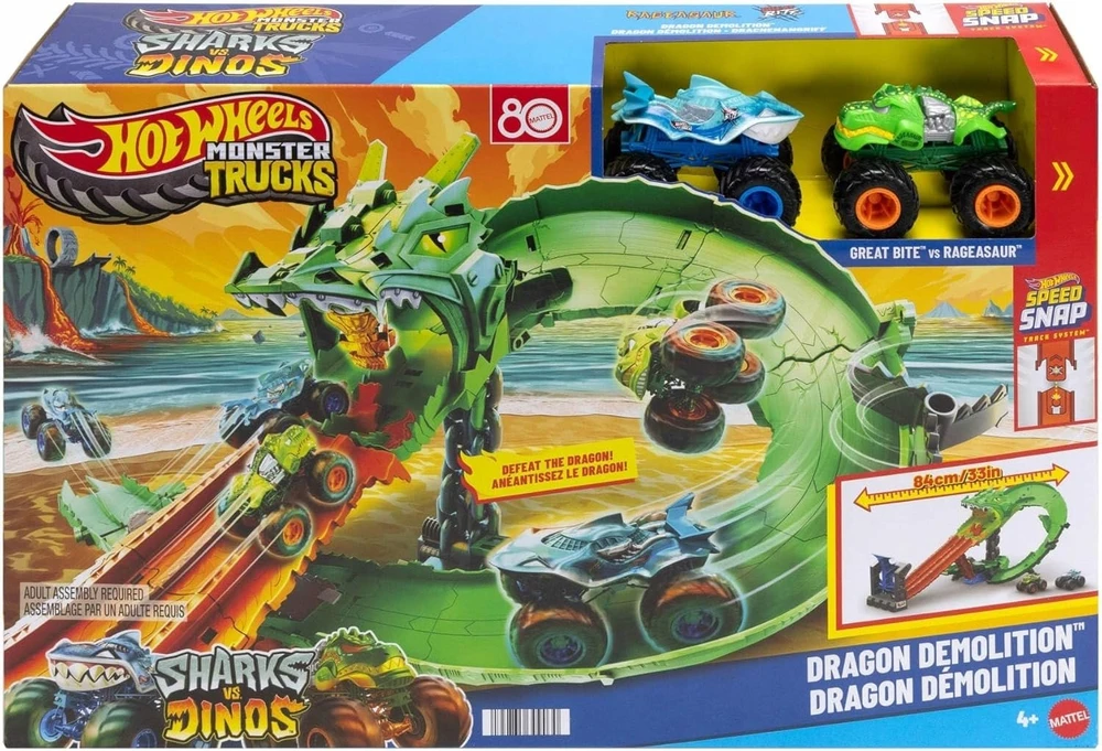 Mattel Žaisliniai Hot Wheels Monster Trucks dinozaurų ir ryklių rinkinys