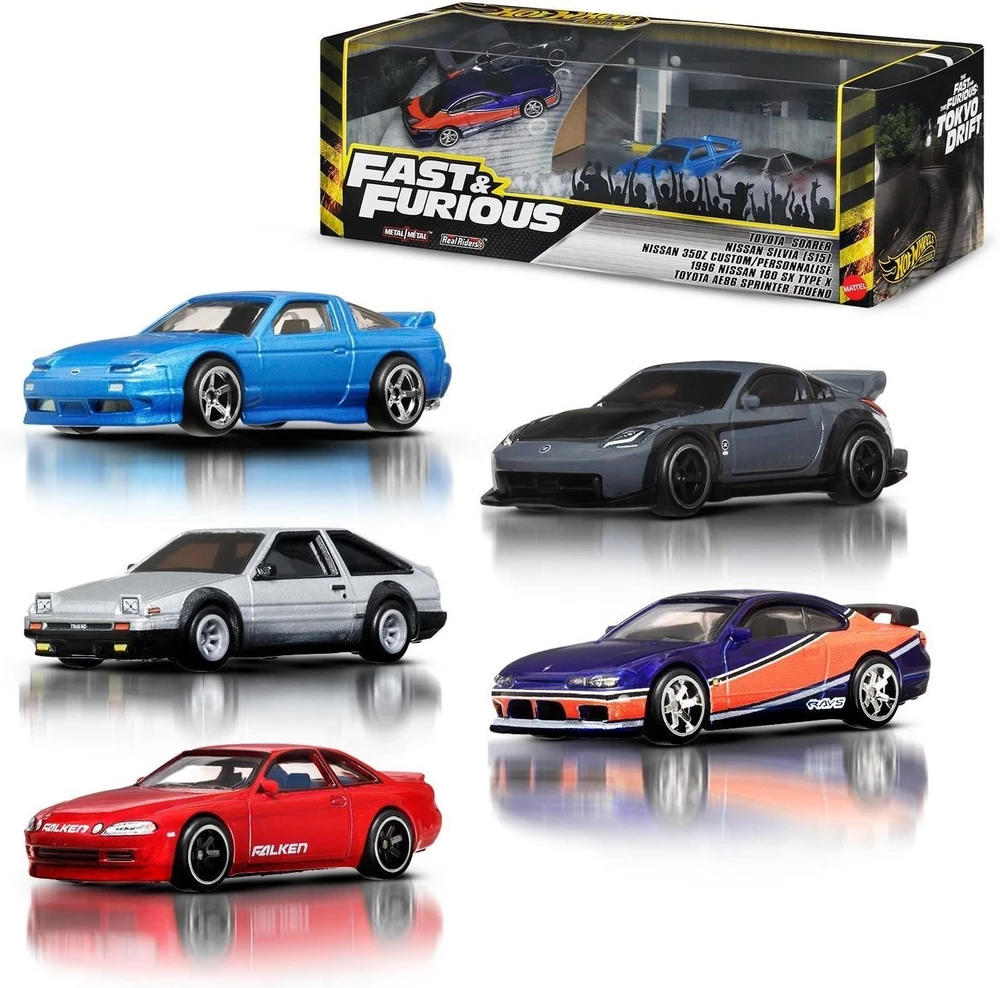 Mattel Hot Wheels Greiti ir įsiutę transporto priemonių rinkinys, 5 metaliniai automobiliai