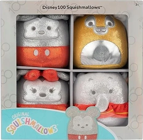 Mattel Squishmallows,Disney Minkšti saldainiai - 13 cm Disney 100 4 vnt. pakuotė (230233)