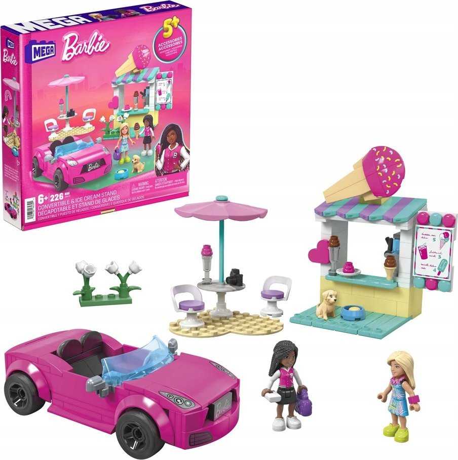 Mattel Mega Bloks Barbie Blocks kabrioleto rinkinys ir ledų stovas HPN78