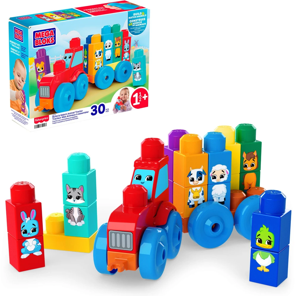 Mattel MEGA BLOKS konstruktorius – traktorius su gyvūnėliais (JKG33)