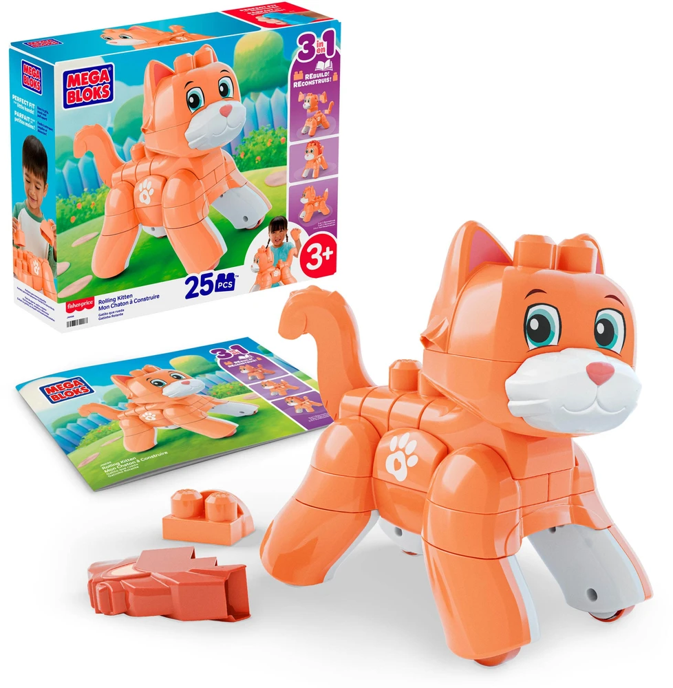 Mattel MEGA BLOKS ROLLING KITTEN 3 in 1 kačiuko konstruktorius (JMK86)