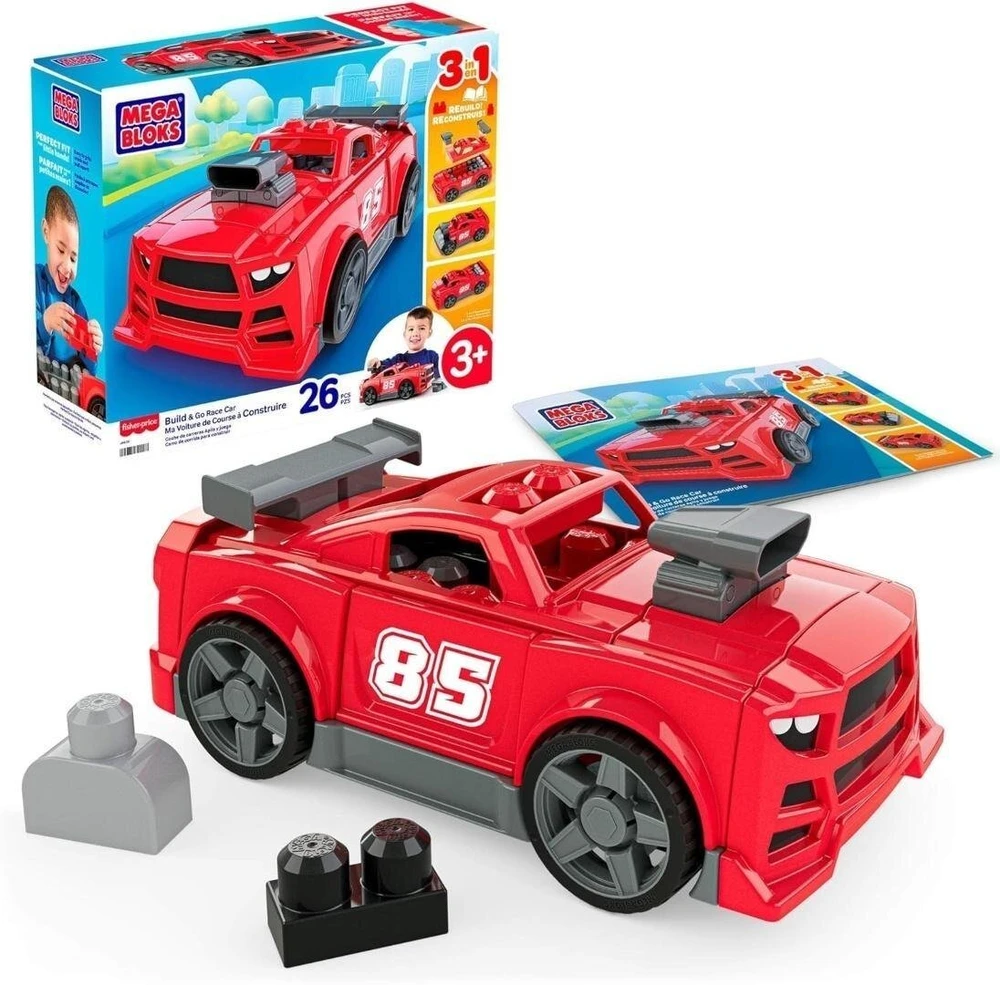 Mattel MEGA BLOKS BUILD AND GO 3 in 1 lenktyninio automobilio konstruktorius (JKG35)