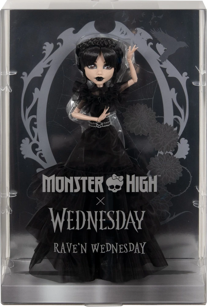Žaislinė lelė Mattel „Monster High X Wednesday“ Trečiadienė su juoda suknele, 27 cm