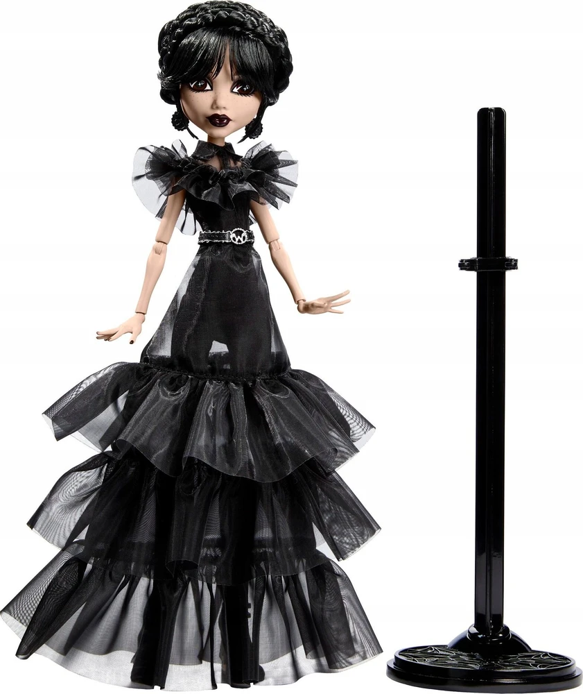 Žaislinė lelė Mattel „Monster High X Wednesday“ Trečiadienė su juoda suknele, 27 cm
