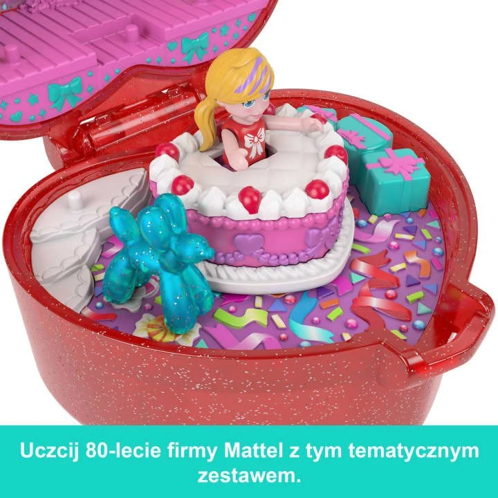 Mattel Polly Pocket kompaktiškas gimtadienio rinkinys su žiedu ir torto figūrėle