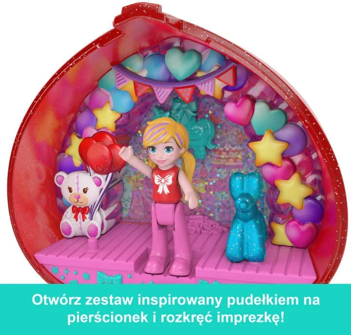 Mattel Polly Pocket kompaktiškas gimtadienio rinkinys su žiedu ir torto figūrėle