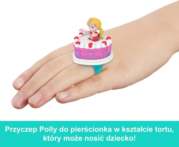 Mattel Polly Pocket kompaktiškas gimtadienio rinkinys su žiedu ir torto figūrėle