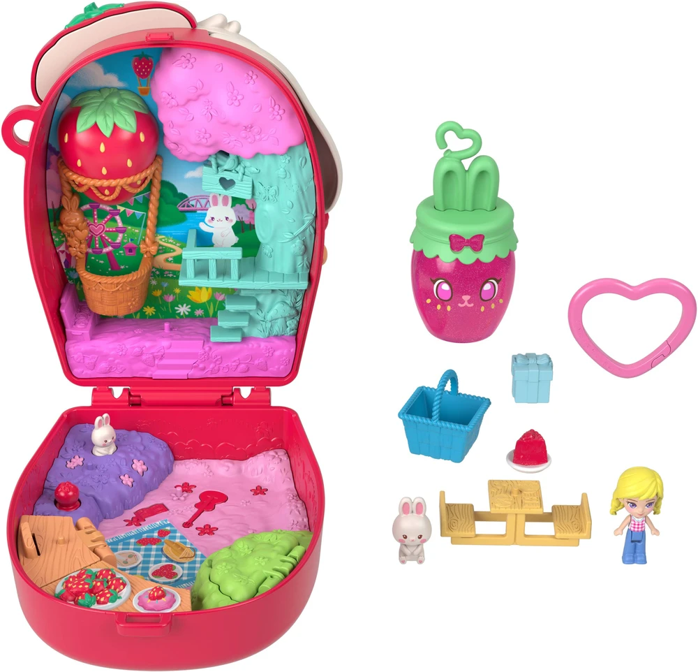 Polly Pocket – kompaktiškas braškių zuikučio krepšelis (JKC47)