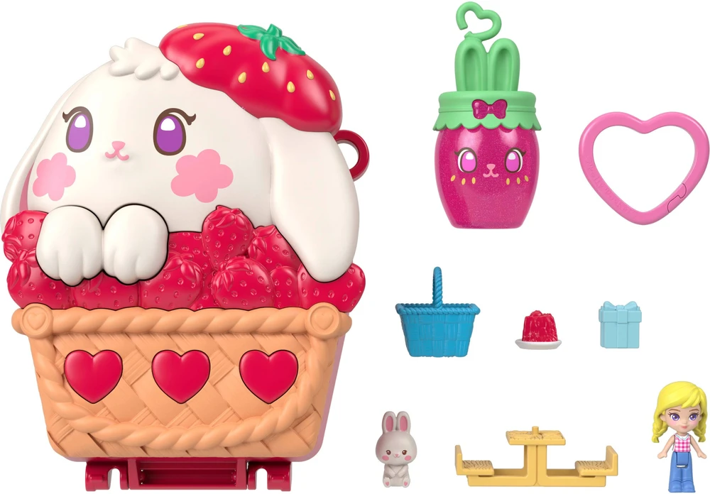 Polly Pocket – kompaktiškas braškių zuikučio krepšelis (JKC47)