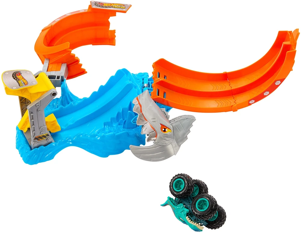 Mattel „Hot Wheels“ trasa „Corkscrew Shark Smash JFR08“