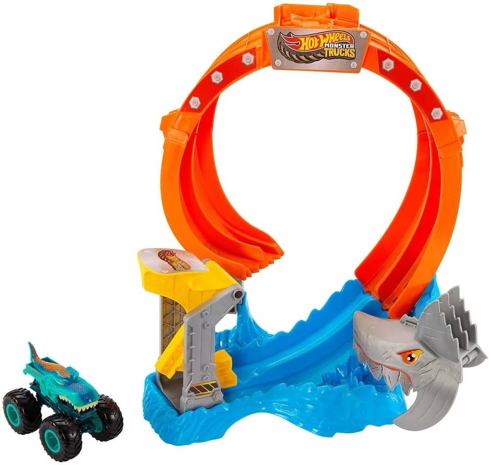Mattel „Hot Wheels“ trasa „Corkscrew Shark Smash JFR08“