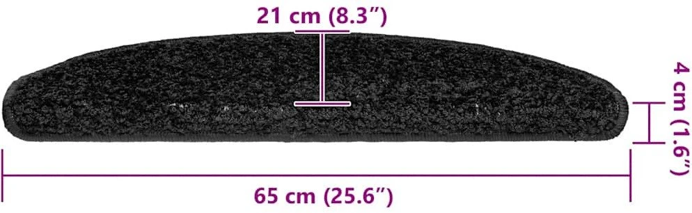 Laiptų kilimėliai, 20 vnt., juodi, 65x21x4 cm, dideli, pusapvaliai